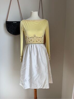 Vintage Victoria Royal Ltd Lillie Rubin Yellow Beaded Long Sleeve Dress, Size 6
